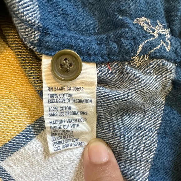 American Eagle Outfitters Blue and Yellow Plaid Button Down Flannel Size 8 - Picture 6 of 10
